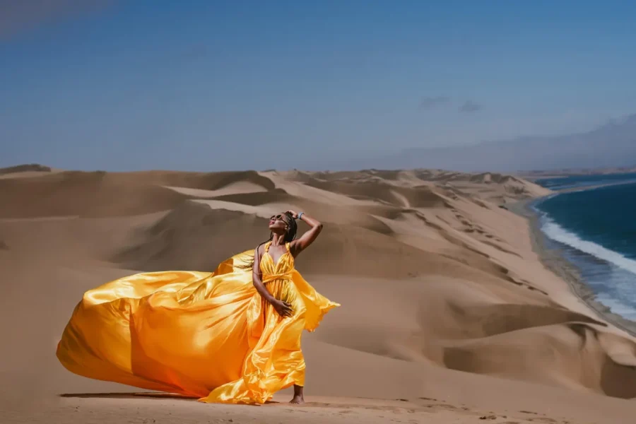 🕓Walvis Bay: Sandwich Harbour Flying Dress Photoshoot